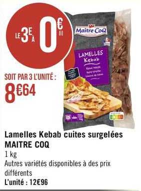 lamelles kebab cuites surgelées maître coq