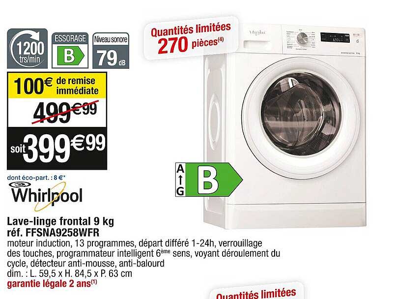 Lave-linge Frontal 9 Kg Whirlpool