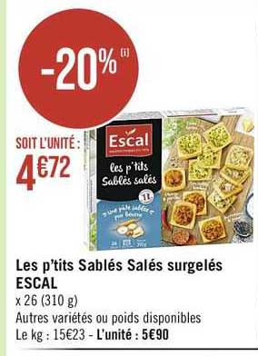les p'tits sablés salés surgelés escal
