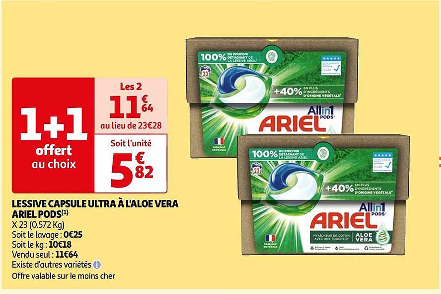 lessive capsule ultra à l'aloe vera ariel pods