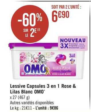 Lessive Capsules 3 En 1 Rose & Lilas Blanc Omo