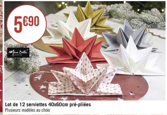 lot de 12 serviettes 40 x 60 cm pré-pliées