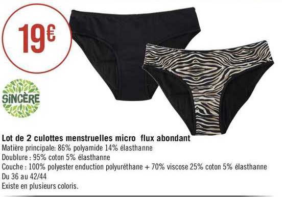 lot de 2 culottes menstruelles micro flux abondant sincère