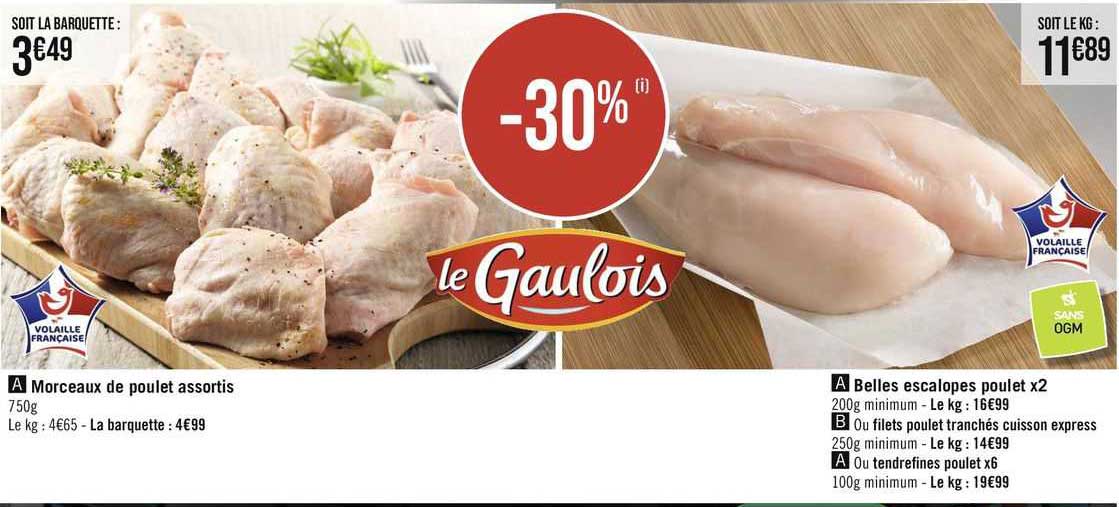 morceaux de poulet assortis, belles escalopes poulet x2, ou filets poulet tranchés cuisson express ou tendrefines poulet x6