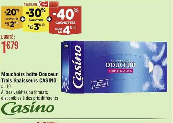 mouchoirs boîte douceur trois épaisseurs casino