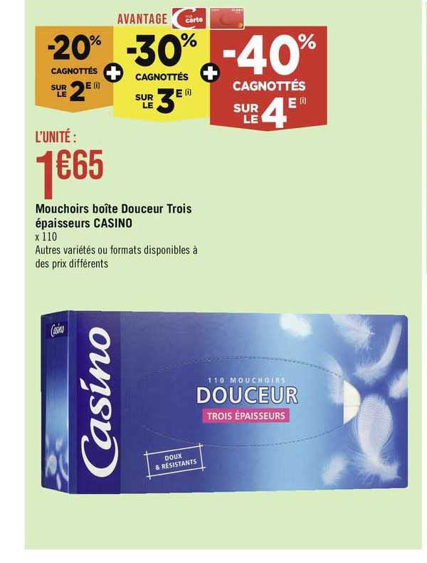 mouchoirs boîte douceur trois épaisseurs casino