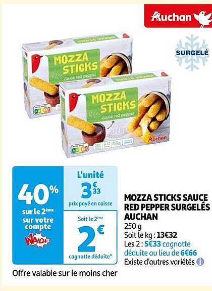 mozza sticks sauce red pepper surgelés auchan