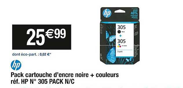 pack cartouche d'encre noire + couleurs hp