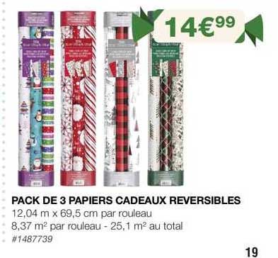 Pack De 3 Papiers Cadeaux  Reversibles