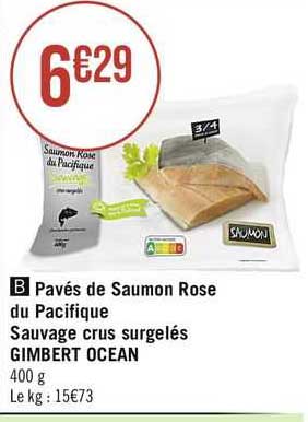 pavés de saumon rose du pacifique sauvage crus surgelés gimbert océan