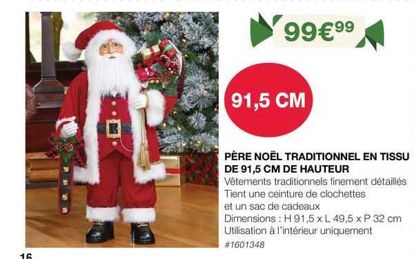 père  noël traditionnel en tissu de 91,5 cm  hauteur