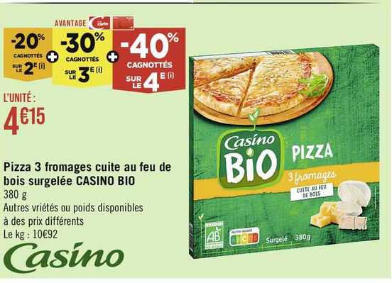 Pizza 3 Fromages Cuite Au Feu De Bois Surgelée Casino Bio