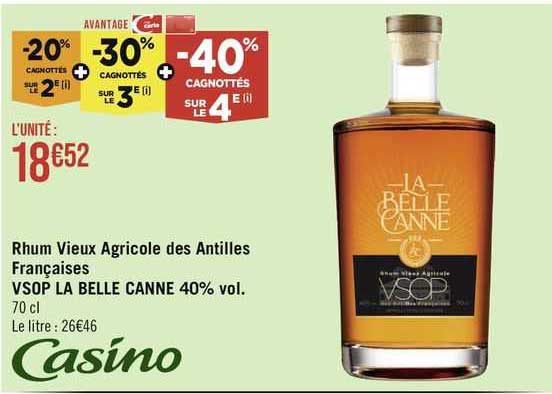 rhum vieux agricole des antilles françaises vsop la belle canne 40% vol.