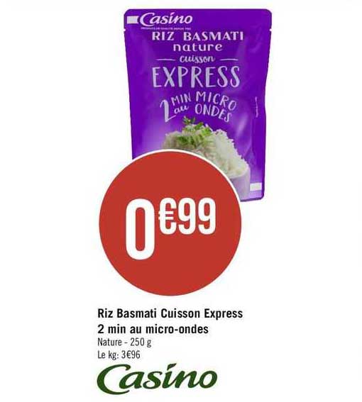 riz basmati cuisson express 2 min au micro-ondes casino