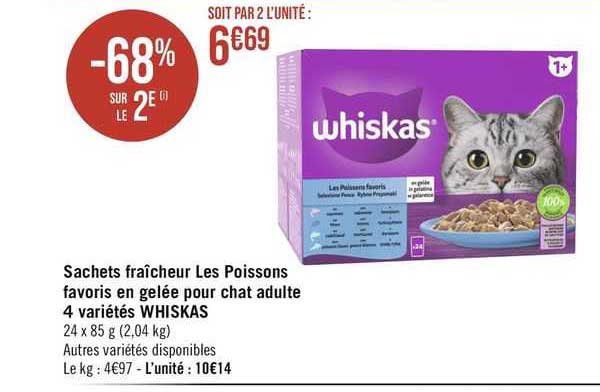 Sachets Fraîcheur Les Poissons Favoris En Gelée Pour Chat Adulte 4 Variétés Whiskas
