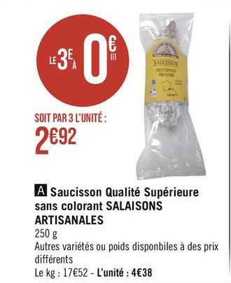 saucisson qualité supérieure sans colorant salaisons artisanales