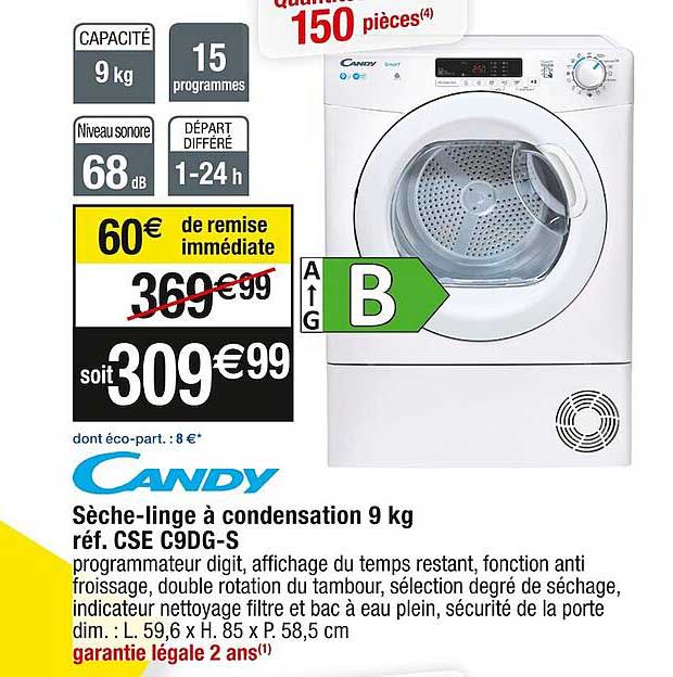 sèche-linge à condensation 9 kg candy