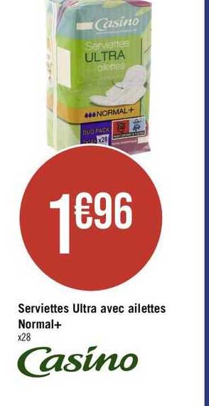 Serviettes Ultra Avec Ailettes Normal+ Casino