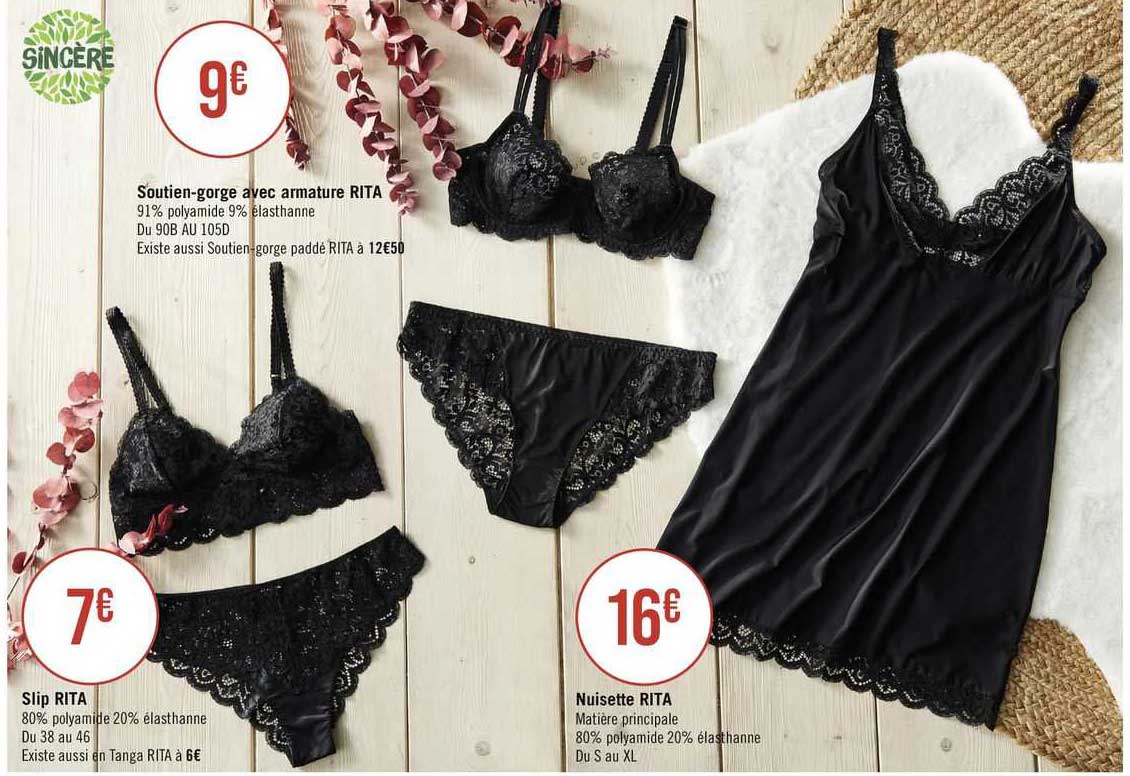 soutien-gorge avec armature rita sincère, slip rita sincère, nuisette rita sincère