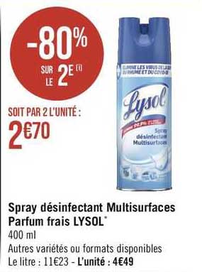 spray désinfectant multisurfaces parfum frais lysol