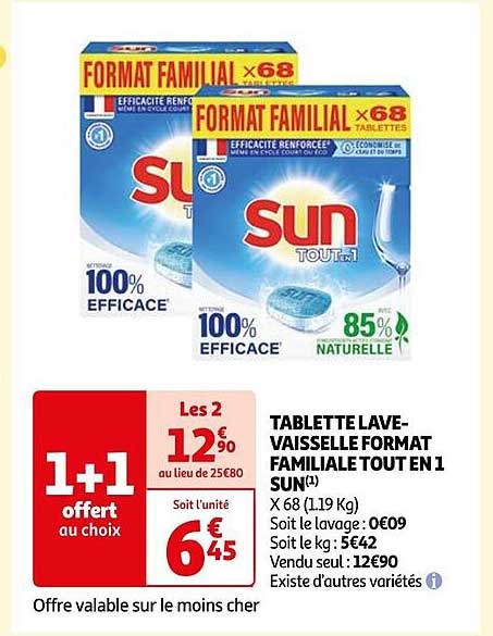 tablette lave-vaisselle format familiale tout en 1 sun