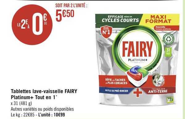 tablettes lave-vaisselle fairy platinum+ tout en 1