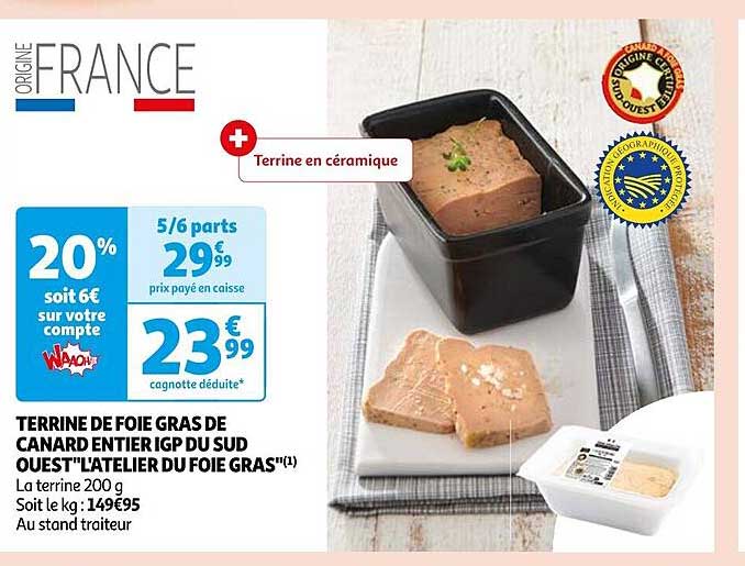 terrine de foie gras de canard entier igp du sud ouest "l'atelier du foie gras"