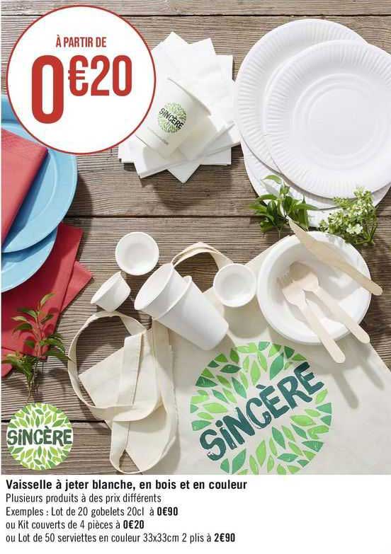 Vaisselle à Jeter Blanche, En Bois Et En Couleur Sincère