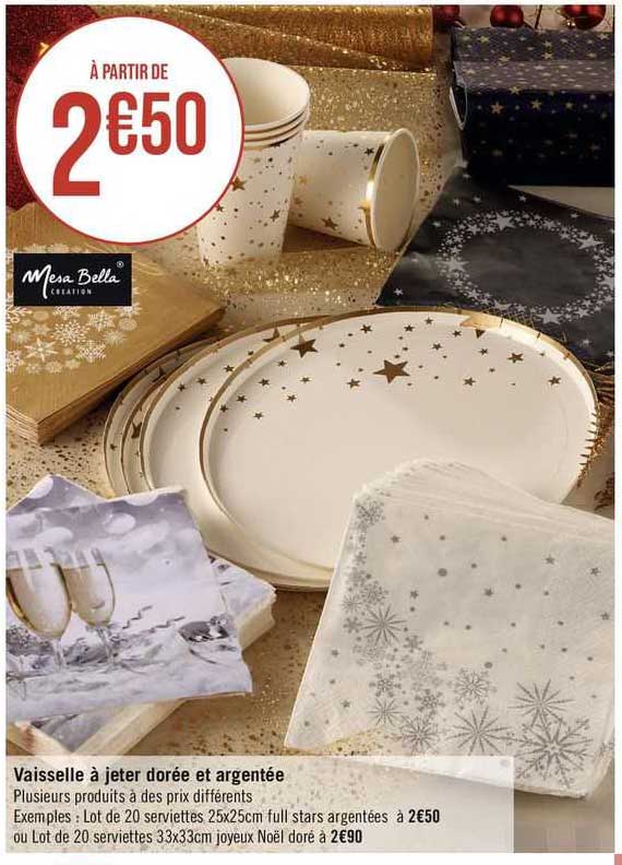 vaisselle à jeter dorée et argentée mesa bella