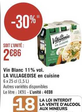 vin blanc 11% vol la villageoise en cuisine