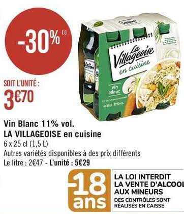 vin blanc 11% vol. la villageoise en cuisine