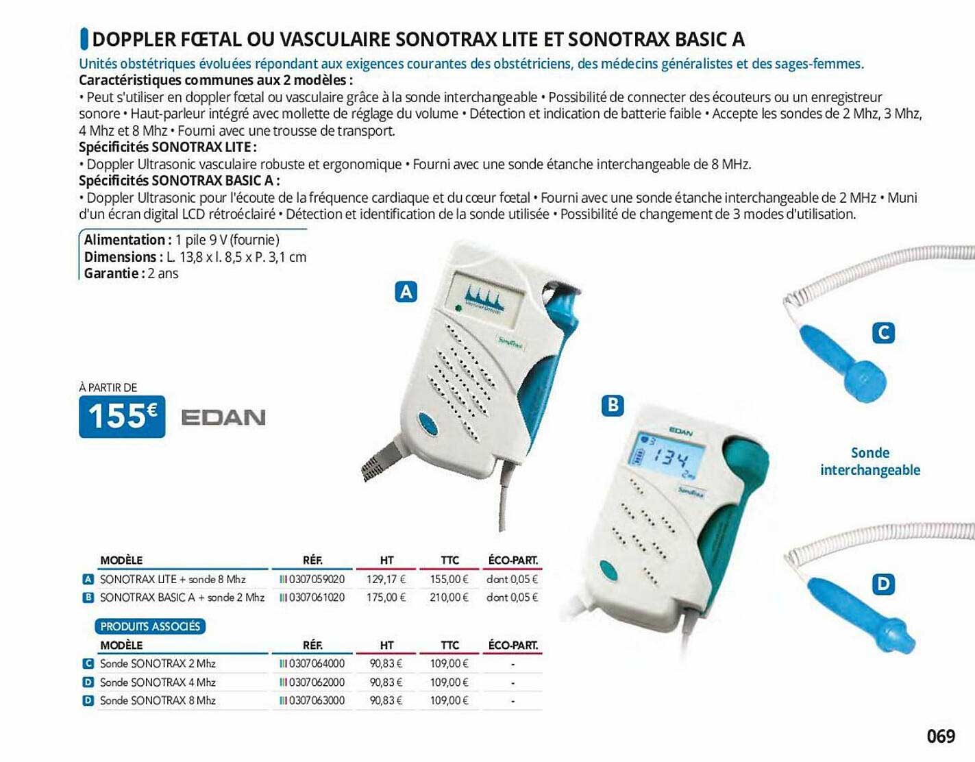 Doppler Foetal Ou Vasculaire Sonotrax Lite Et Sonotrax Basic A Edan