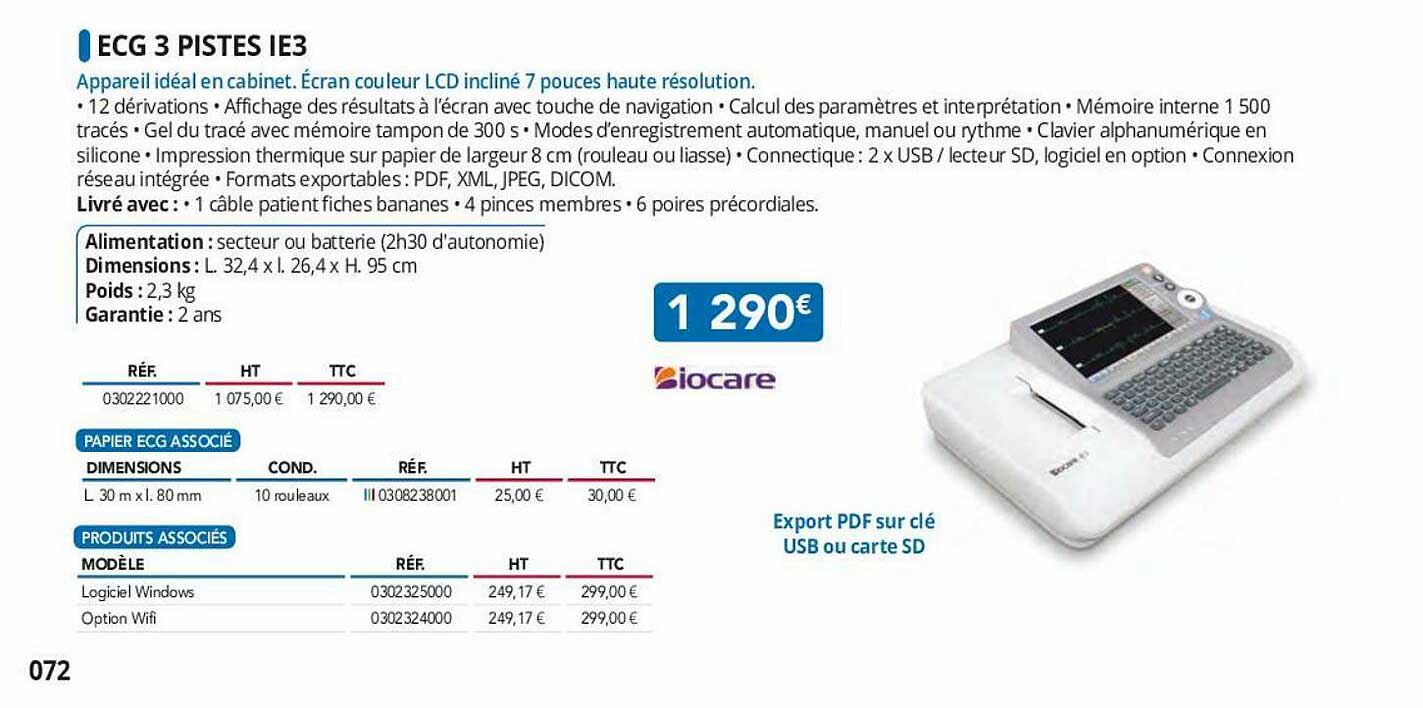 ecg 3 pistes ie3 biocare