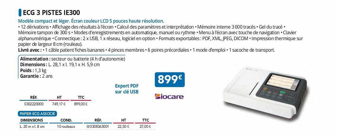 ecg 3 pistes ie300 biocare