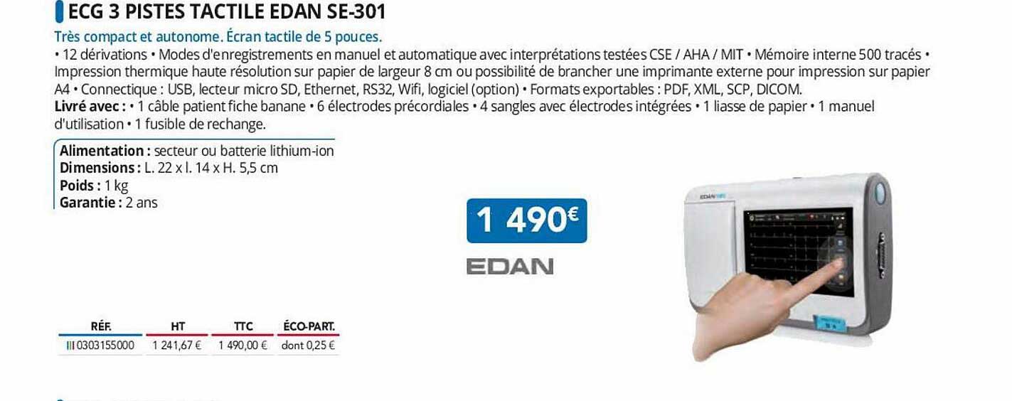 ecg 3 pistes tactile edan se-301