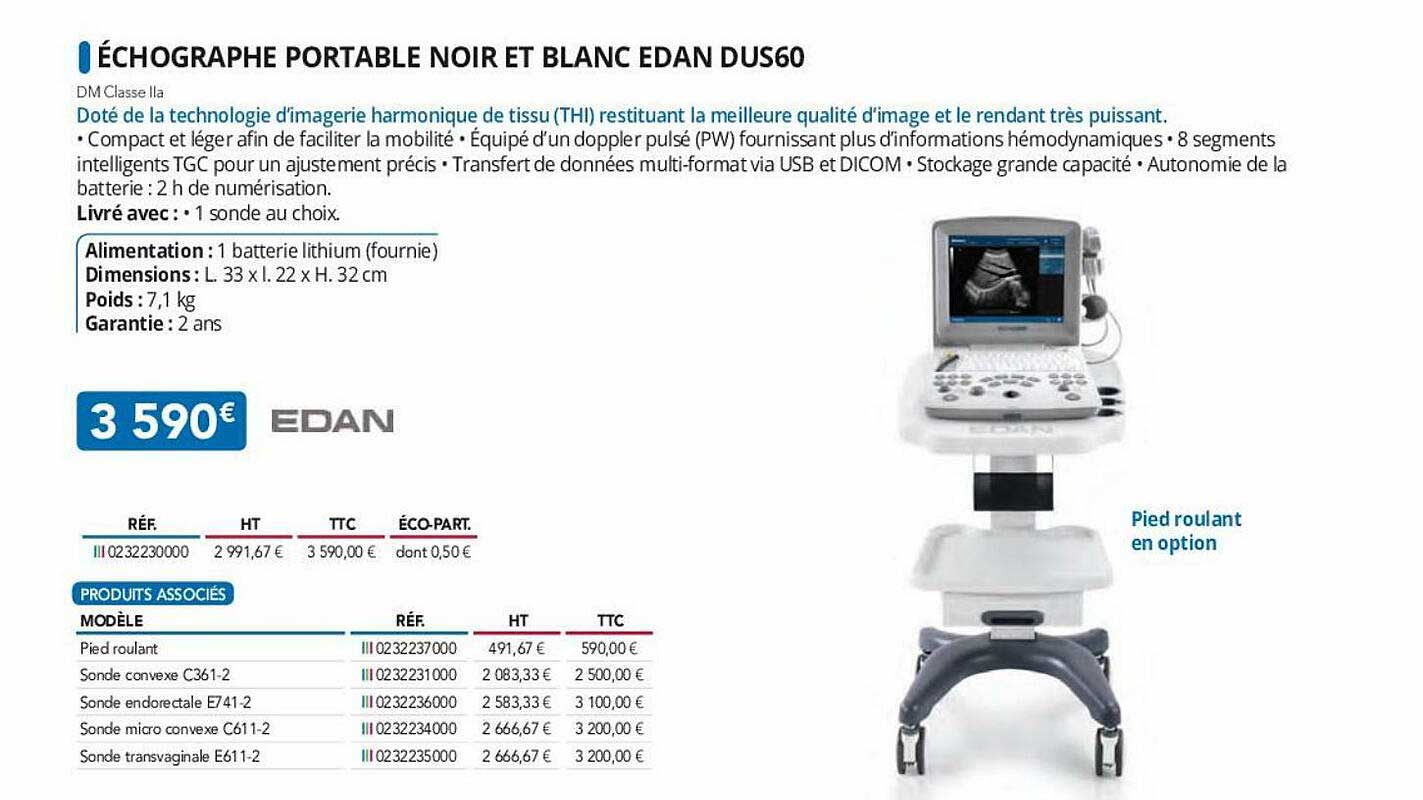 échographe portable noir et blanc edan dus60