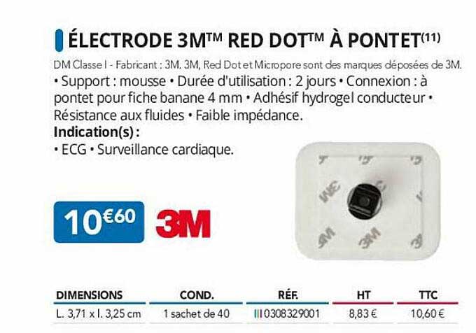 électrode 3m red dot à pontet 3m