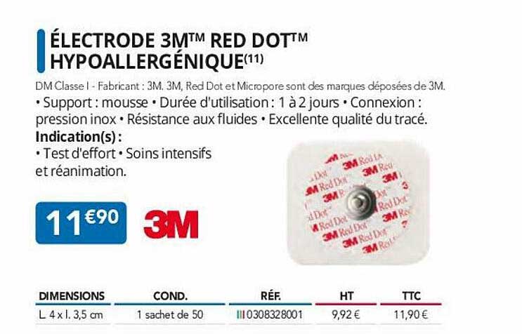 électrode 3m red dot hypoallergénique 3m