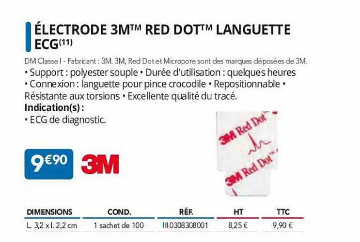 électrode 3m red dot languette ecg 3m