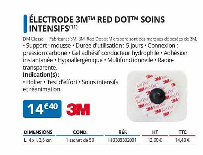 électrode 3m red dot soins intensifs 3m