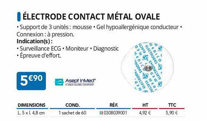 électrode contact métal ovale