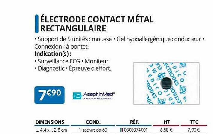 électrode contact métal rectangulaire