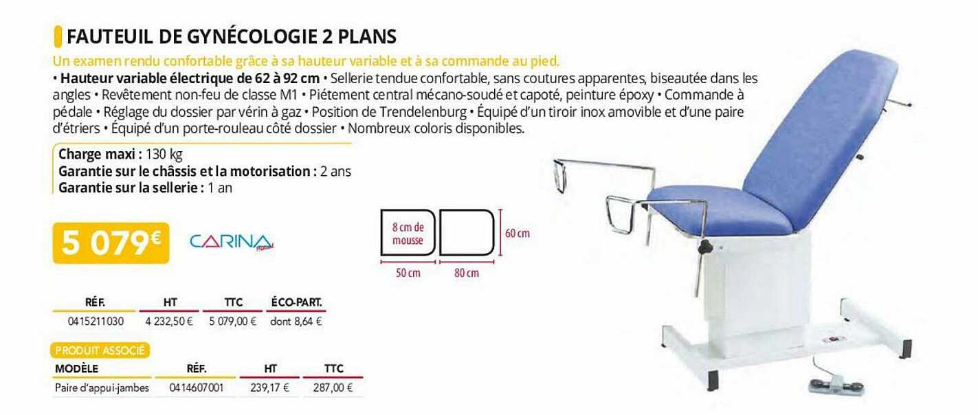 fauteuil de gynécologie 2 plans carina
