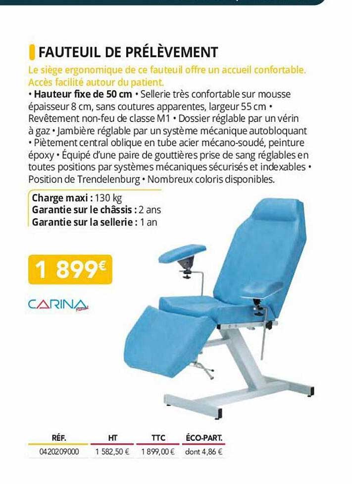 fauteuil de prélèvement carina