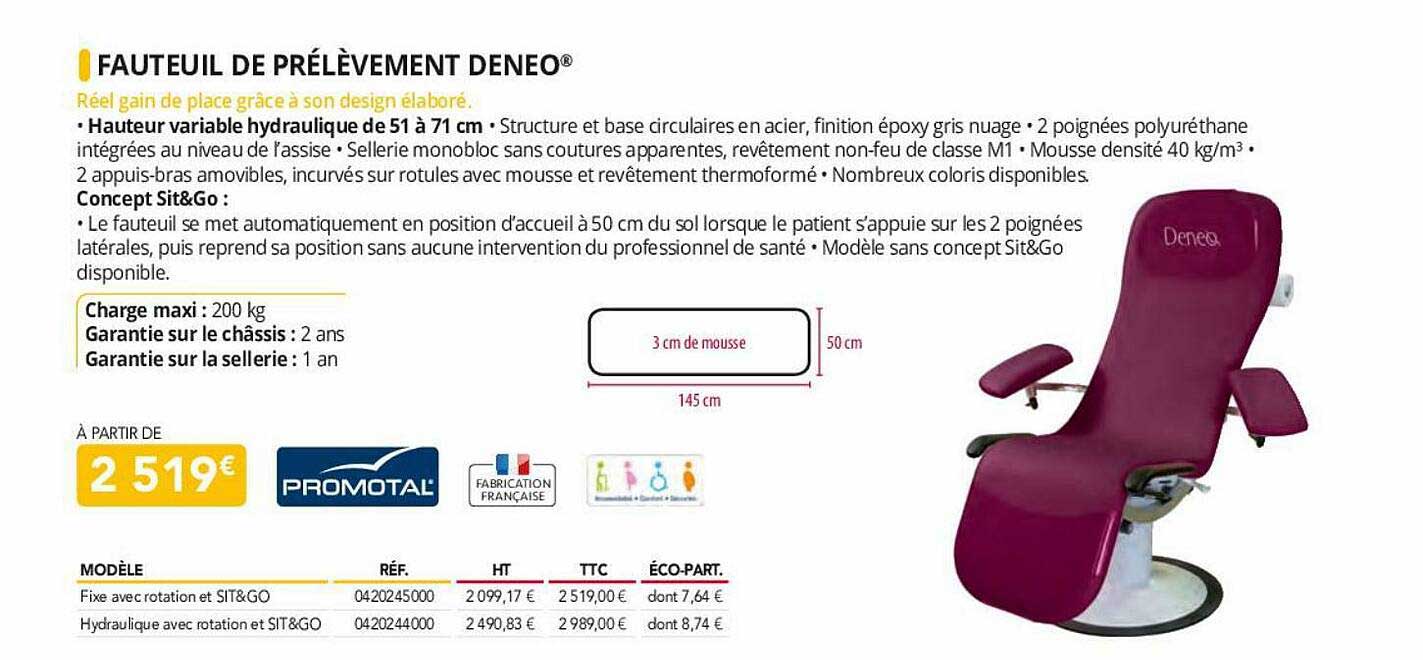 fauteuil de prélèvement deneo promotal