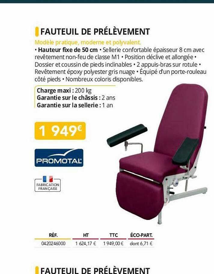 fauteuil de prélèvement promotal