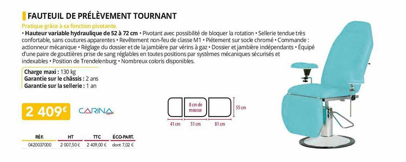 fauteuil de prélèvement tournant carina