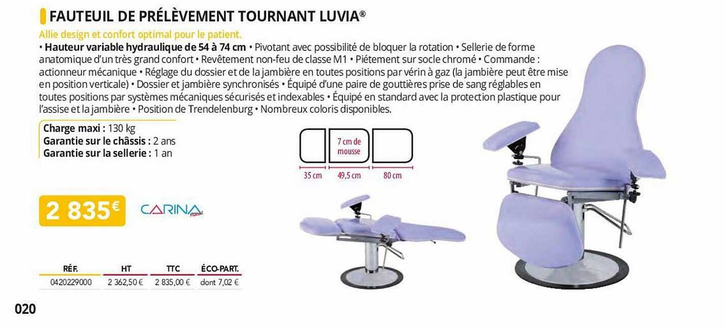 fauteuil de prélèvement tournant luvia carina