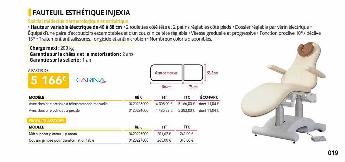 fauteuil esthétique injexia