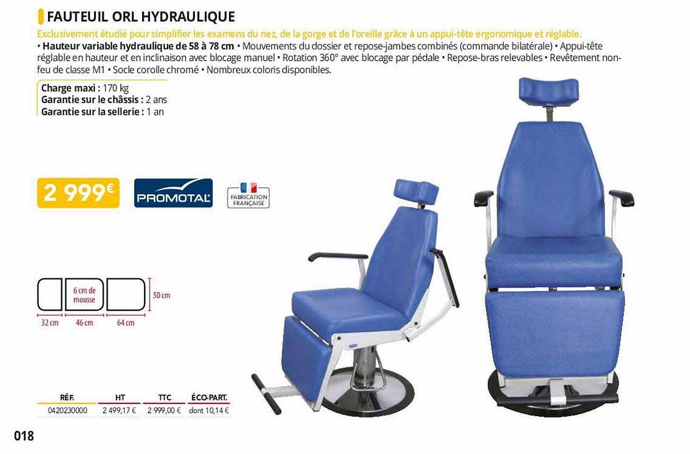 fauteuil orl hydraulique promotal